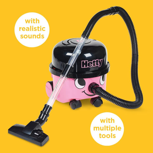 Casdon Henry & Hetty Toys - Hetty Vacuum Cleaner - Pink Vacuum Cleaning Toy with Real Function & Nozzle Accessories - Kids Cleaning Set - for Children Aged 3+