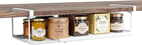 PowerKing 10lbs 5.11'' Expandable Under Cabinet Shelf, Adjustable Length Under Shelf Storage with Thick Clips Capacity