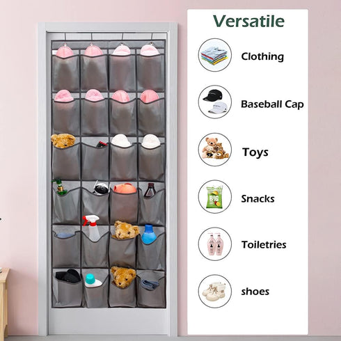 Over The Door Hanging Shoe Organizer Shoe Rack Hanger 24 Large Fabric Pockets Holder with 4 Sturdy Hooks (GREY) by ANIZER