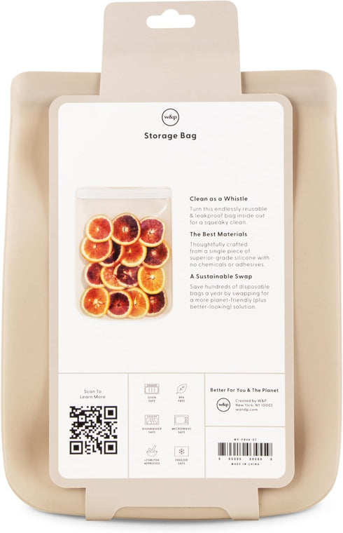 W&P Porter Silicone Reusable Storage Bag: Sandwich (46oz Flat), Oat, Microwave and Dishwasher Safe Food Storage