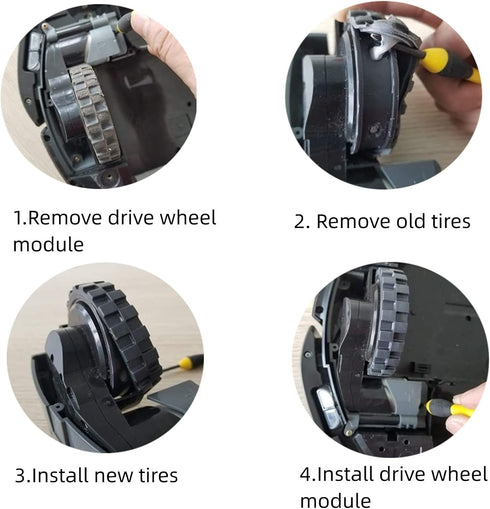 4 Pack Replacement Tires for iRobot Roomba j7, 500,600,700,800,900, e and i Series Models, Anti-Slip Replacement
