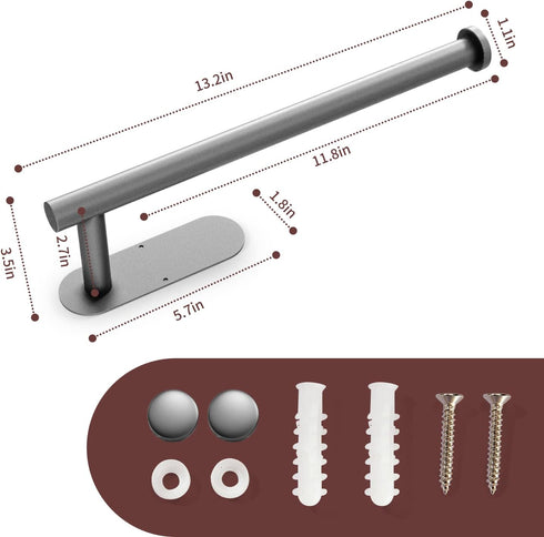13 inch 1) DEKAVA Under Cabinet Wall Mount Paper Towel Holder, Self-Adhesive Bar, Stainless Steel (Grey
