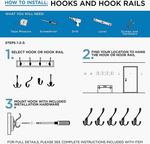 Coat Hooks with Three Flared Prongs, Heavy Duty 3.5 Inch Satin Nickel Hook, 5 Pack
