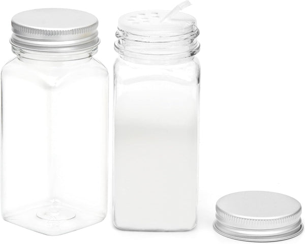 Youngever 12 Pack 5 Ounce Plastic Spice Jars, Clear Containers with Shaker Tops, Square Spice Bottles