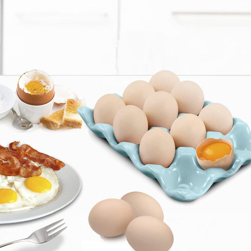 12 Dozen Countertop Flexzion Ceramic Cups Egg Tray - Whole Porcelain Egg Holder Container Keeper Storage Organiser