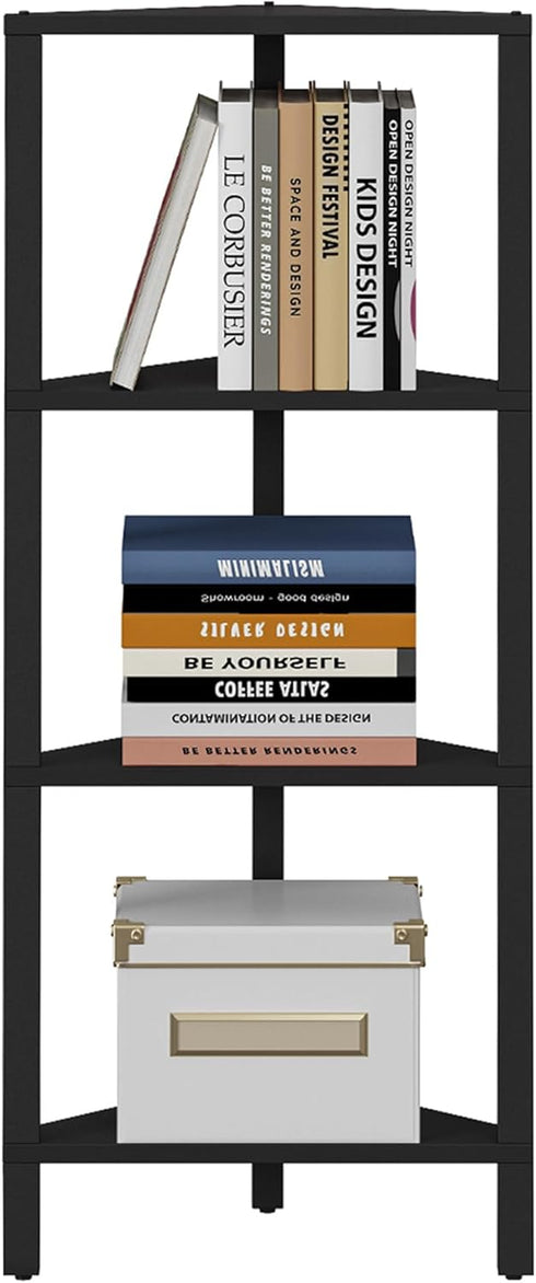 4-Tier BS05BK004 TUTOTAK Corner Shelf, Corner Bookshelf for Small Space, Narrow Display Corner Shelf Stand with Storage