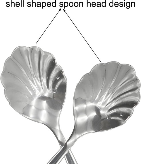 2Pcs Shell Shape Stir Spoons - 18/10 Stainless Steel Sugar Spoon - Vintage 4.96inch Teaspoons for Coffee, Dessert