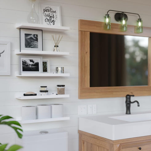 5 Set RICHER HOUSE White Floating Shelves, Wall Mounted Shelves for Wall Decor, Modern Picture Ledge Shelf with Lip