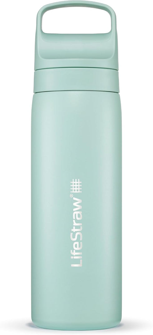 LifeStraw Go Series – Double Wall BPA-Free Vacuum Insulated 18 oz Stainless Steel Water Filter Bottle, Seafoam