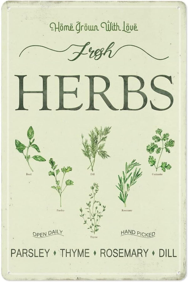 Garden Decor Fresh Herbs Poster, Vintage Iron Sign for Home Farmhouse Wall Decor, 12" x 8"