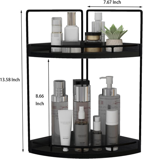 Dorhors 2-Tier Counter Counter Countertop Bathroom Organizer,Vanity Corner Shelf, Skincare, Wood Bathroom Storage