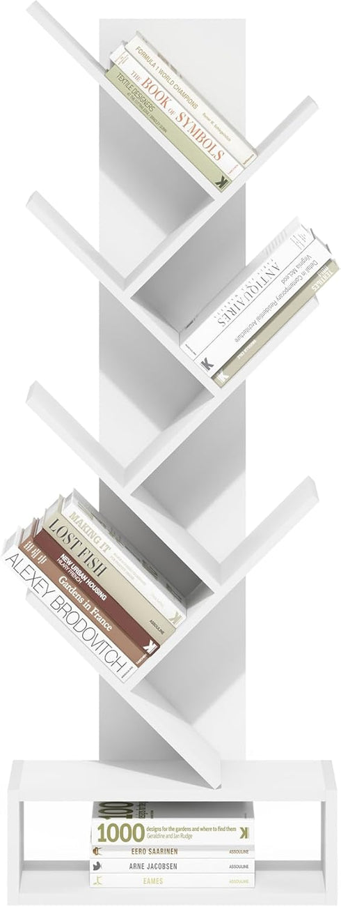 7-Tier 8.4 16.9 46.2, Furinno Tree Book Shelf, Bookshelf, Tree Bookcase with Bottom Shelf, x x for Living Room