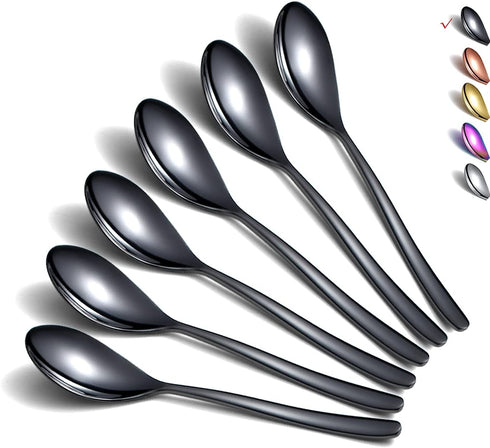 Black Tea Spoons, 6-Piece Stainless Steel Silverware Set, 6.6 Inches, Dishwasher Safe