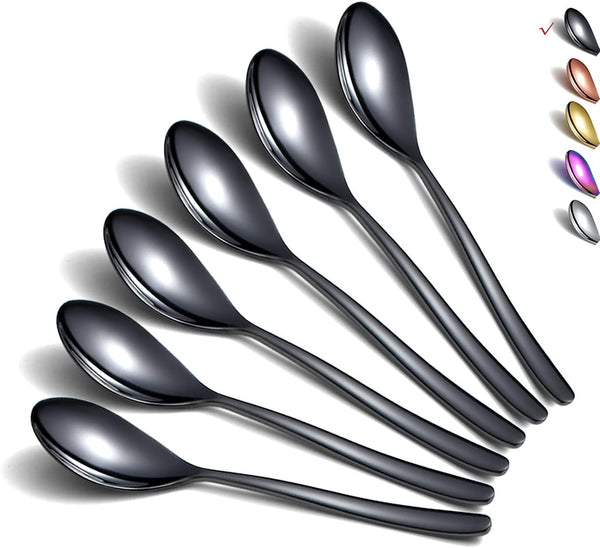 Black Tea Spoons, 6-Piece Stainless Steel Silverware Set, 6.6 Inches, Dishwasher Safe