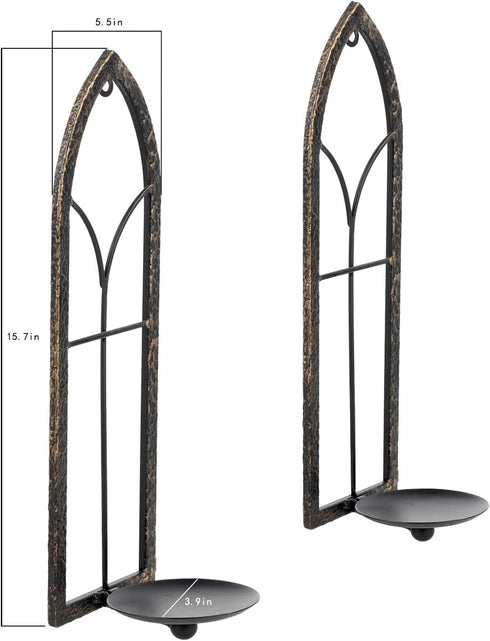 Set 2 GAKA Metal Rustic Wall Sconce Candle Holder of Black Gold Wall Gothic Mount Candle Sconce Holder for Living Room