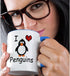 3dRose I Love Penguins Two Tone Mug, 11 oz, Blue/White