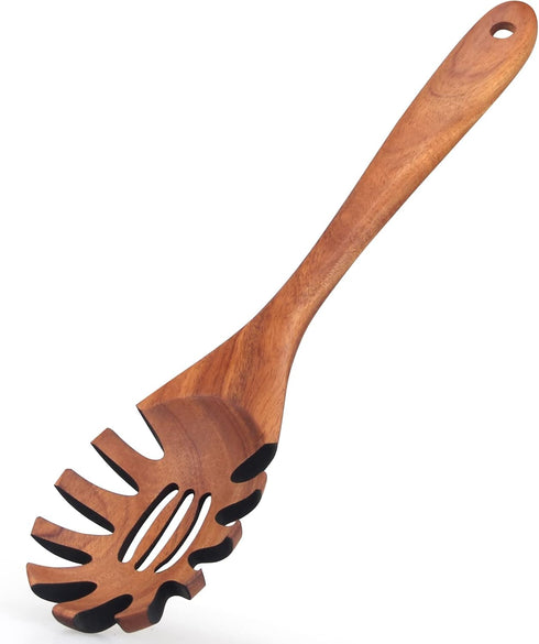 Best Wooden Pasta Spoon, 12.5 Inch Long Acacia Wood Spaghetti Serving Utensil