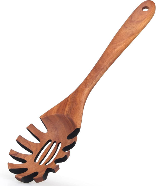 Best Wooden Pasta Spoon, 12.5 Inch Long Acacia Wood Spaghetti Serving Utensil
