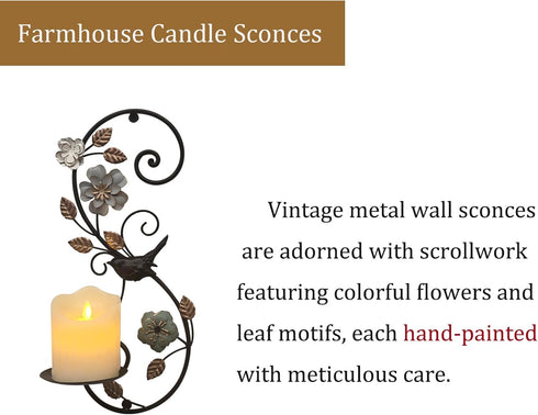 Birminwind Set 2 Farmhouse Wall Candle Sconces of - Distressed Candle Holder Wall Mounted for Pillar - Vintage Metal