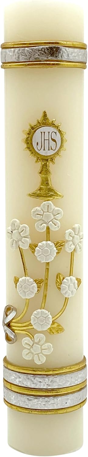 Angelitos de Mexico First Communion Prayer Candle with The Holy Spirit Dove - A Blessed Mass Keepsake
