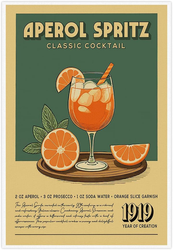Pcasntvenrs Vintage Aperol Spritz Cocktail Poster Retro Wall art Decor Canvas Print for