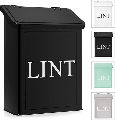 Calindiana Modern Farmhouse Metal Magnetic Lint Bin with Lid for Laundry Room Organization and Storage, Black