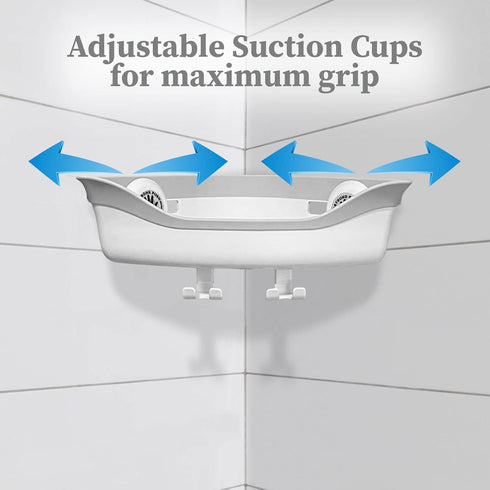 SlipX Solutions Patented Corner Shower Basket Caddy - Adjustable Storage Organizer with Power Lock Suction Cups, 2 Hooks