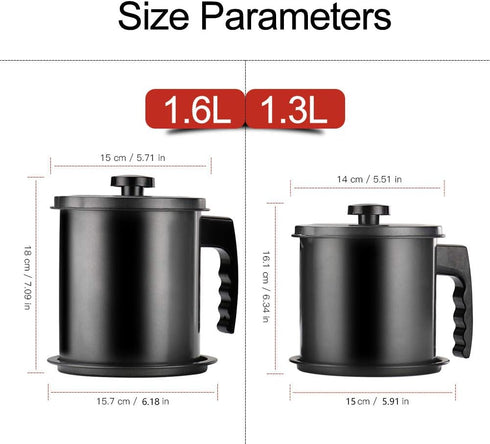 Ourokhome Bacon Grease Container with Strainer, 1.6 L Iron Kitchen Oil Storage Can for Hot Frying Oil