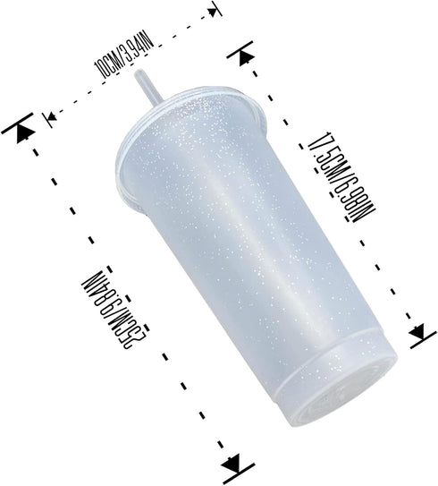 Generic 24 oz Reusable Glittered Translucent Cold Cup, 4 Pack with Straw and Lid