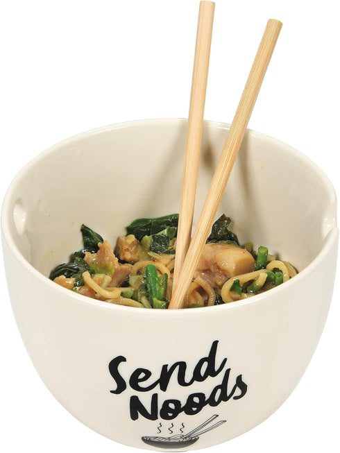 Enesco Our Name is Mud Send Noods Ramen Bowl and Chopsticks, 3.875 Inch, White, 1 Ounce