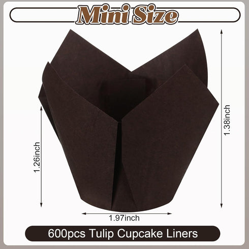 Funtery 600 Pcs Mini Size Tulip Cupcake Liners, Non Stick Baking Cups, Grease Resistant Muffin Cups for Parties