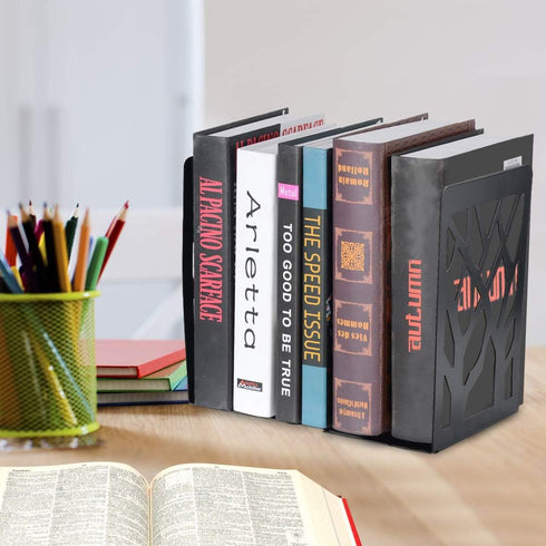 3 Book Ends, Bookends, Bookends for Shelves, Bookend, Book Ends for Heavy Books, Black Metal Book Shelf Holder Home