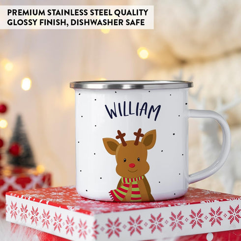 11Oz. 1-Pack Andaz Press Personalized Kids Christmas Hot Chocolate Stainless Steel Campfire Coffee Mug, Adorable