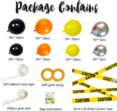 74 Pack 12Inch 5Inch Set Quarantine Balloon Garland & Arch Kit, Black, Orange, Yellow, Silver Latex Balloons Strip