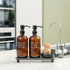 Set MOMEEMO Amber Glass Soap Dispenser Comes with Stainless Steel Pumps, Instant Dry Tray, and Dish Scrub Brush