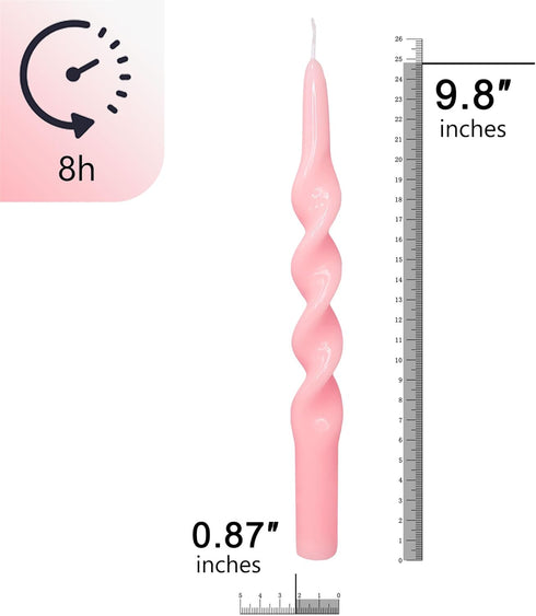 Set of 2 Pink Spiral Taper Candlesticks, 10 Inch Unscented Twisted Candle Sticks for Home Decoration Holiday Wedding
