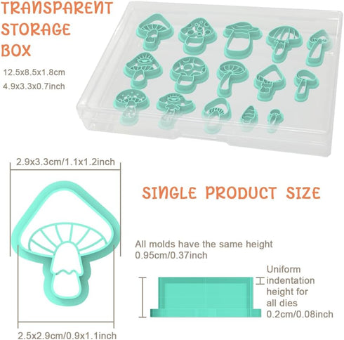 15pcs 3D ACRNIGHEET Mushroom Clay Cutters - Clay Cutters for Polymer Clay, Clay Cutters Shapes Mushroom, Cookie Cutter