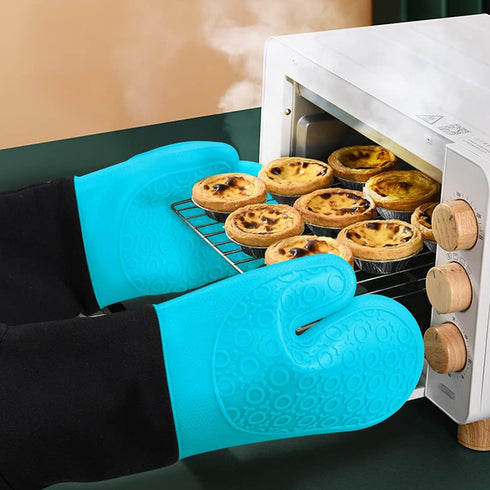 sungwoo Extra Long Silicone Oven Mitts, Heat Resistant Gloves with Non-Slip Grip for BBQ, Baking & Cooking