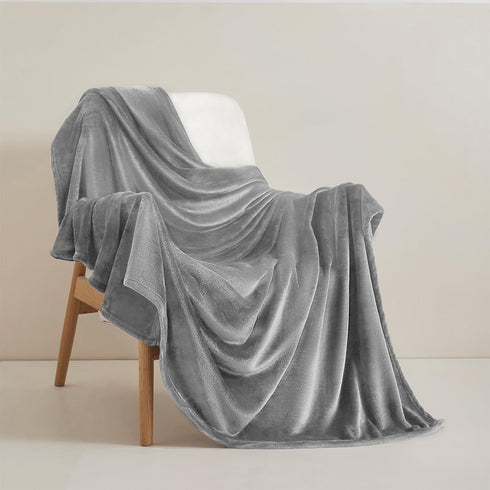 LaSyL Fleece Throw Blanket for Couch 50"x60" Grey - 300GSM Soft Cozy