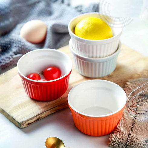Ramekins 6oz Oven Safe, Creme Brulee and Souffle Dishes, Porcelain Baking Bowls, Set of 6, Pink