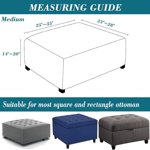 HFCNMY Ottoman Cover, Blue Medium - Stretch Velvet Square Slipcover for Living Room Storage Ottoman, Washable, Elastic