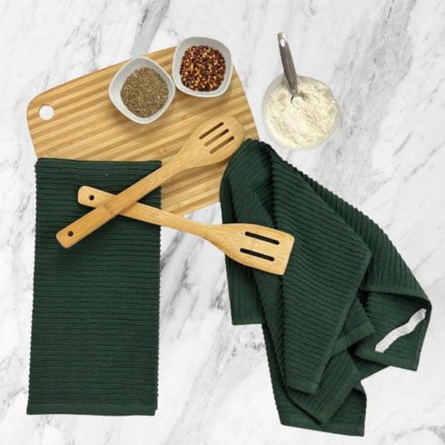 Dark Green Kitchen Hand Dish Towels, 100% Cotton Cloth, Set of 3 Multipurpose, 18" x 28"