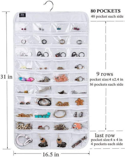 Hanging Jewelry Organizer, 80 Pocket Accessories Organizer for Holding Jewelry.