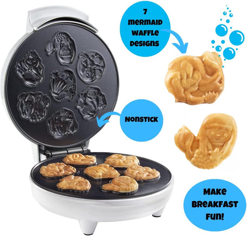 Mermaid Waffle Maker, Create 7 Different Shaped Waffles, Electric Nonstick Waffler Iron for Kids & Adults