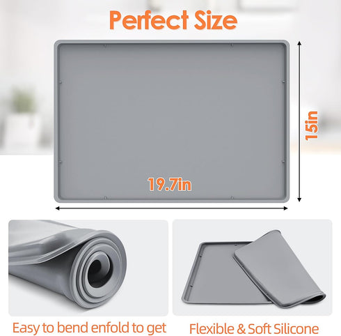 Silicone Coffee Maker Mat with Lip, 19.7'' x 15'' Heavy Duty Tray for Countertops, Espresso Accessory for Automatic
