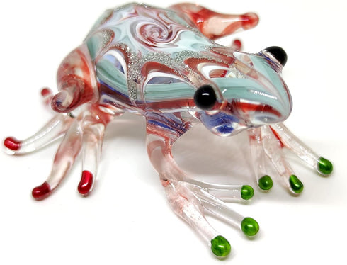 Frog Miniature Figurines, Hand Blown Color Glass Art Collectible Decor, 3" (Red Green)