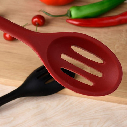Silicone Nonstick Slotted Spoons Set, 2 High Heat Resistant Cooking Baking Spoons for Stirring, Mixing, Serving, Red