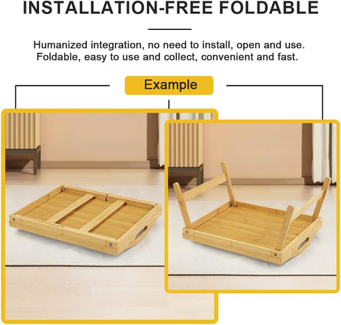 WKWKER Set 2 (Set 2) Bamboo Bed Tray Table with Folding Legs of Foldable Breakfast Tray Portable Serving Table Laptop