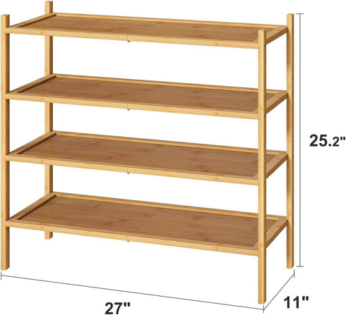 kiplant 4-Tier 4-Tier, Closet, Shoe Rack for Entryway, Bamboo Wood Shoe Rack Stackable Shoe Organizer for Free Standing