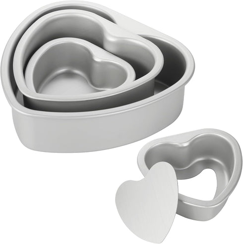 Youeon 3 Pcs Aluminum Heart Shaped Cake Pans, Nonstick with Removable Bottom, 4/6/8 Inch Baking Molds for Parties